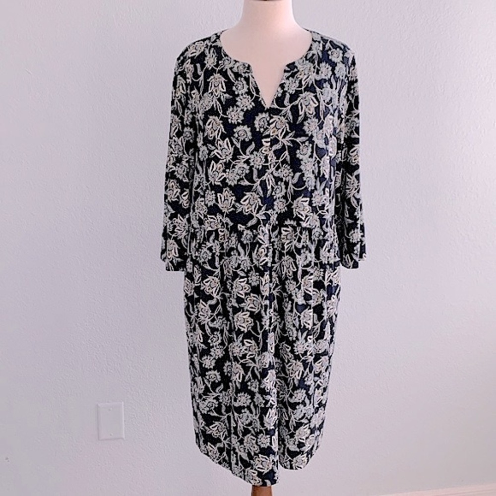 J Jill Floral Print Trimmed Knit Dress
